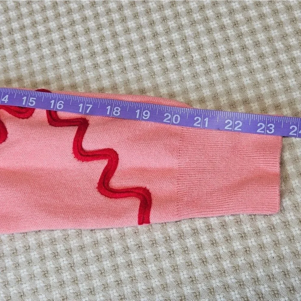 Cider Coral Pink Raised Red Squiggle Wave Cropped Trendy Pullover Knit Sweater